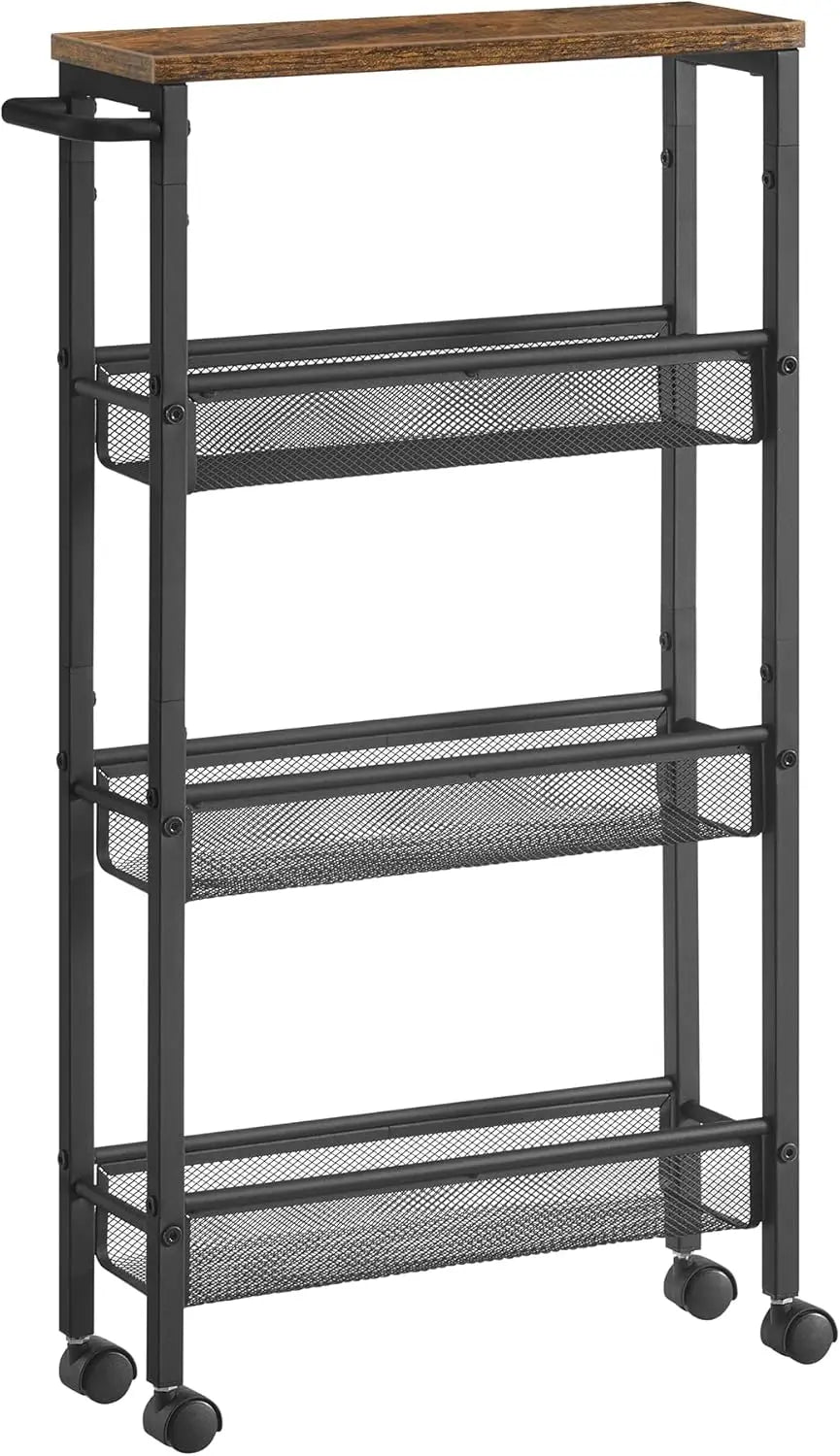VASAGLE 4-level trolley narrow kitchen trolley niche rack on castors steel handle