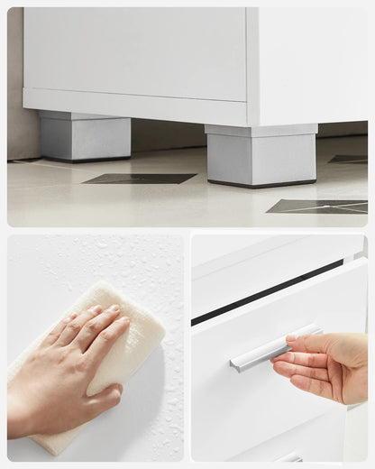 Meuble sous vasque, 3 Grands Tiroirs, 2 Compartiments Derrière la Porte, 70 x 30 x 64 cm, Blanc et Gris Ciment