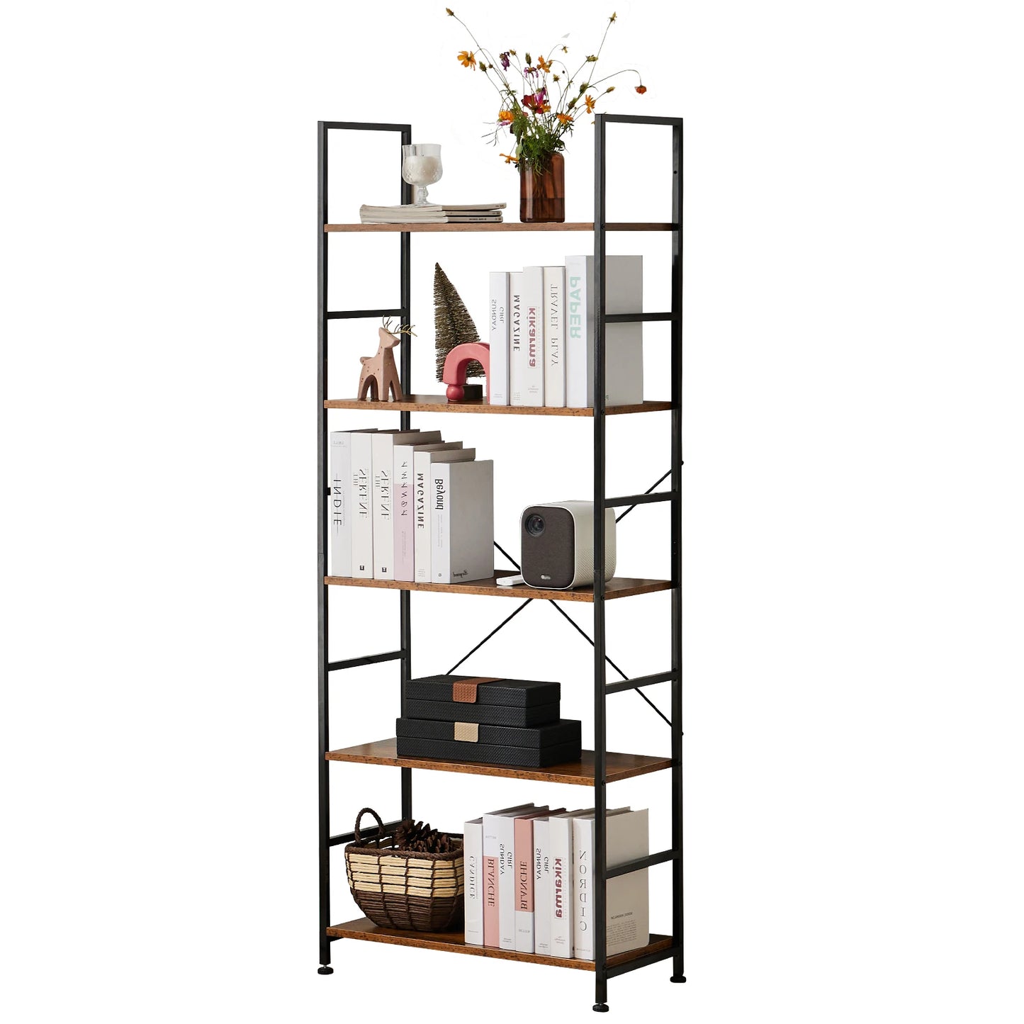 JHK 5 Tier Bookcase Bookshelf Modern Book Case For Books Corner Storage Organizer for Bedroom Home Office Kitchen Living Room