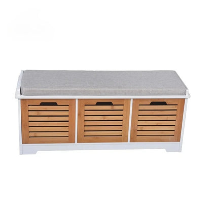 Meubles d'entrée et de couloir en bois, rangement en bambou NW, armoire à chaussures avec persienne, coussin de siège souple