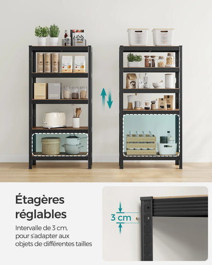 SONGMICS Étagère de Rangement à 5 Niveaux, 30 x 75 x 150 cm, Capacité 650 kg, Planches Réglables, Style Industriel, pour Cuisine, Salon