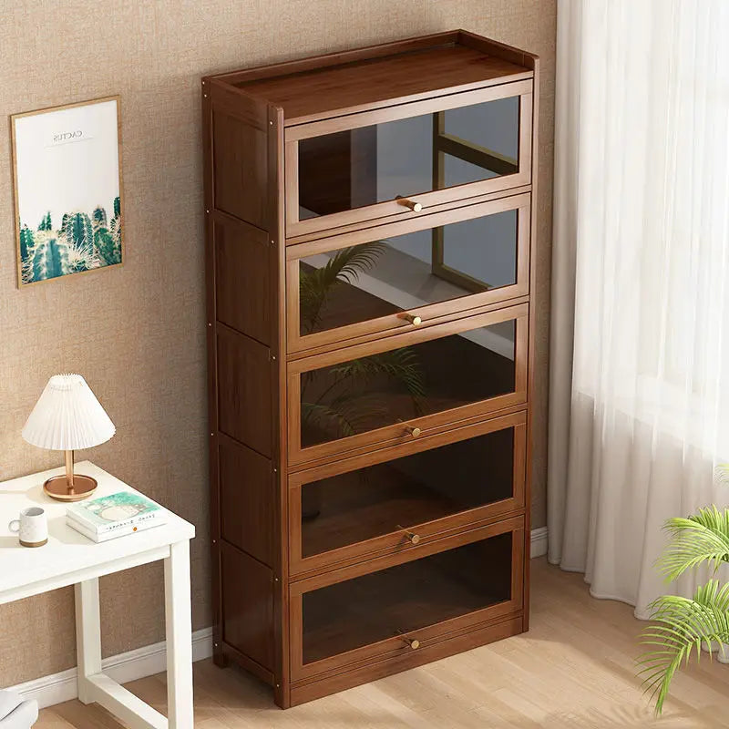 Bibliothèque moderne en bambou, armoire de rangement avec portes rabattables, bibliothèque à 4/5/6 niveaux pour salon, chambre à coucher, bureau