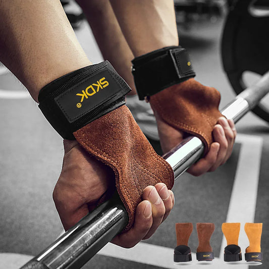 Poignées de gymnastique pour hommes et femmes, protège-paume en cuir de vache, gants d'haltérophilie, de Fitness, d'entraînement, avec bandes à poignets, équipement d'entraînement