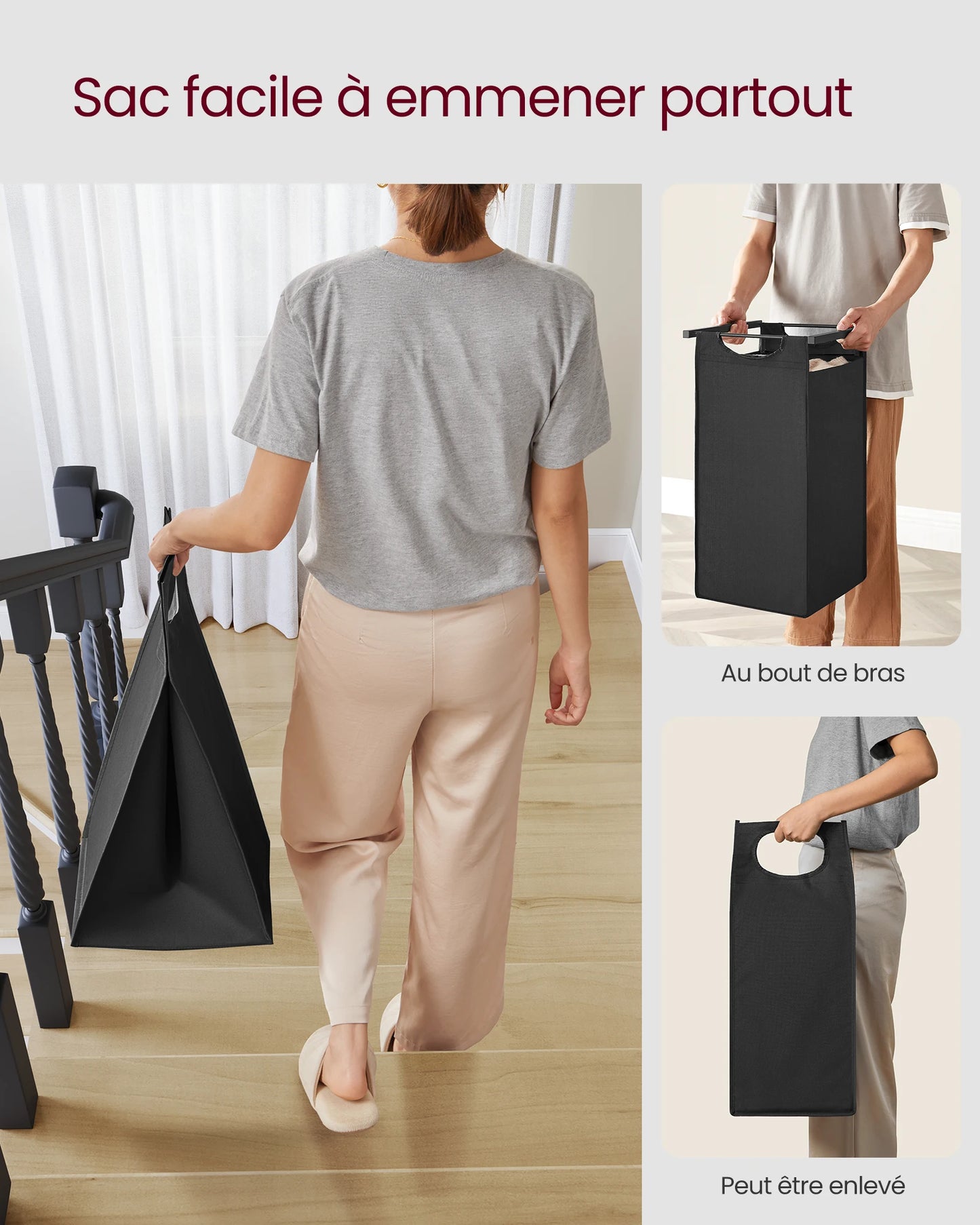 VASAGLE Laundry Basket, 3-Compartment Laundry Hamper, Pull-Out and Removable Laundry Bags, Laundry Sorter, Shelf, Metal Frame