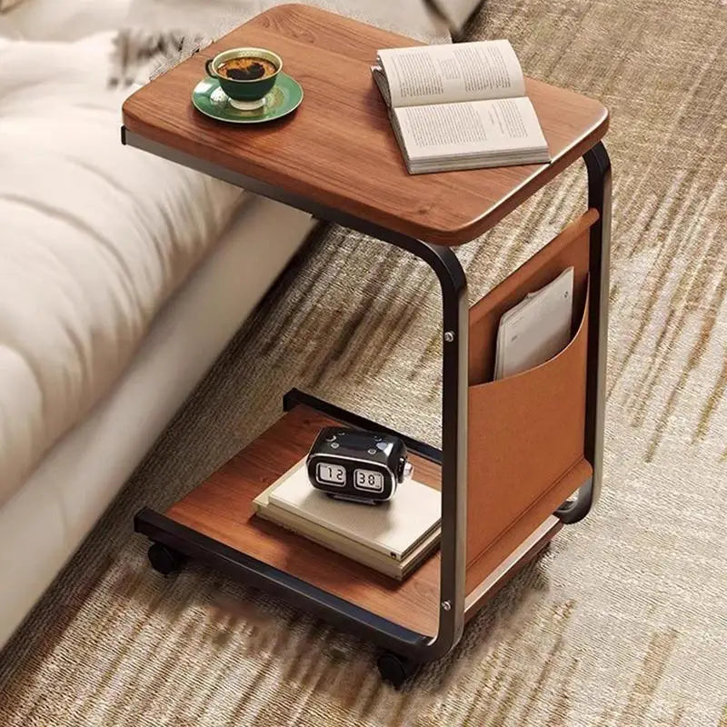 Table d'appoint de canapé en forme de C, double couche, mobile, carré simple, petite table d'appoint pour canapés, salons, zones de chevet, accessoires