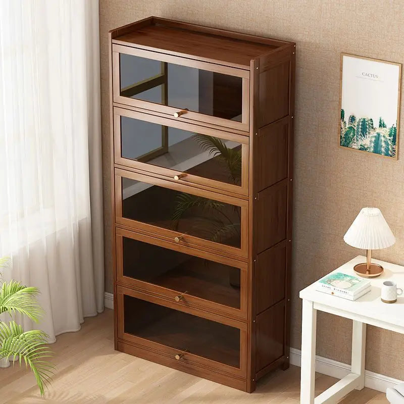 Bibliothèque moderne en bambou, armoire de rangement avec portes rabattables, bibliothèque à 4/5/6 niveaux pour salon, chambre à coucher, bureau