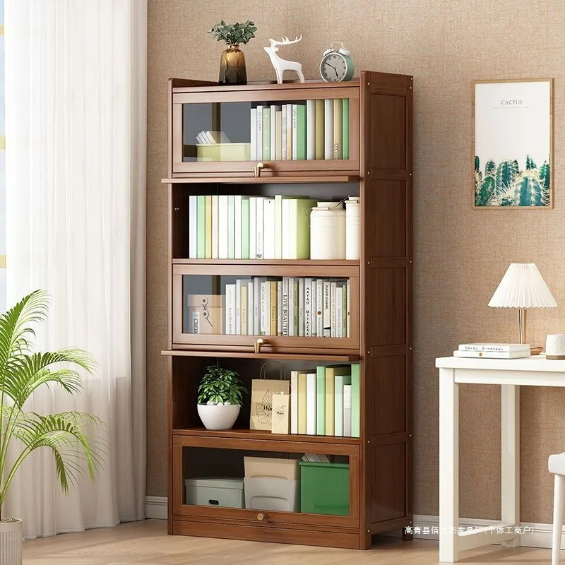 Bibliothèque moderne en bambou, armoire de rangement avec portes rabattables, bibliothèque à 4/5/6 niveaux pour salon, chambre à coucher, bureau