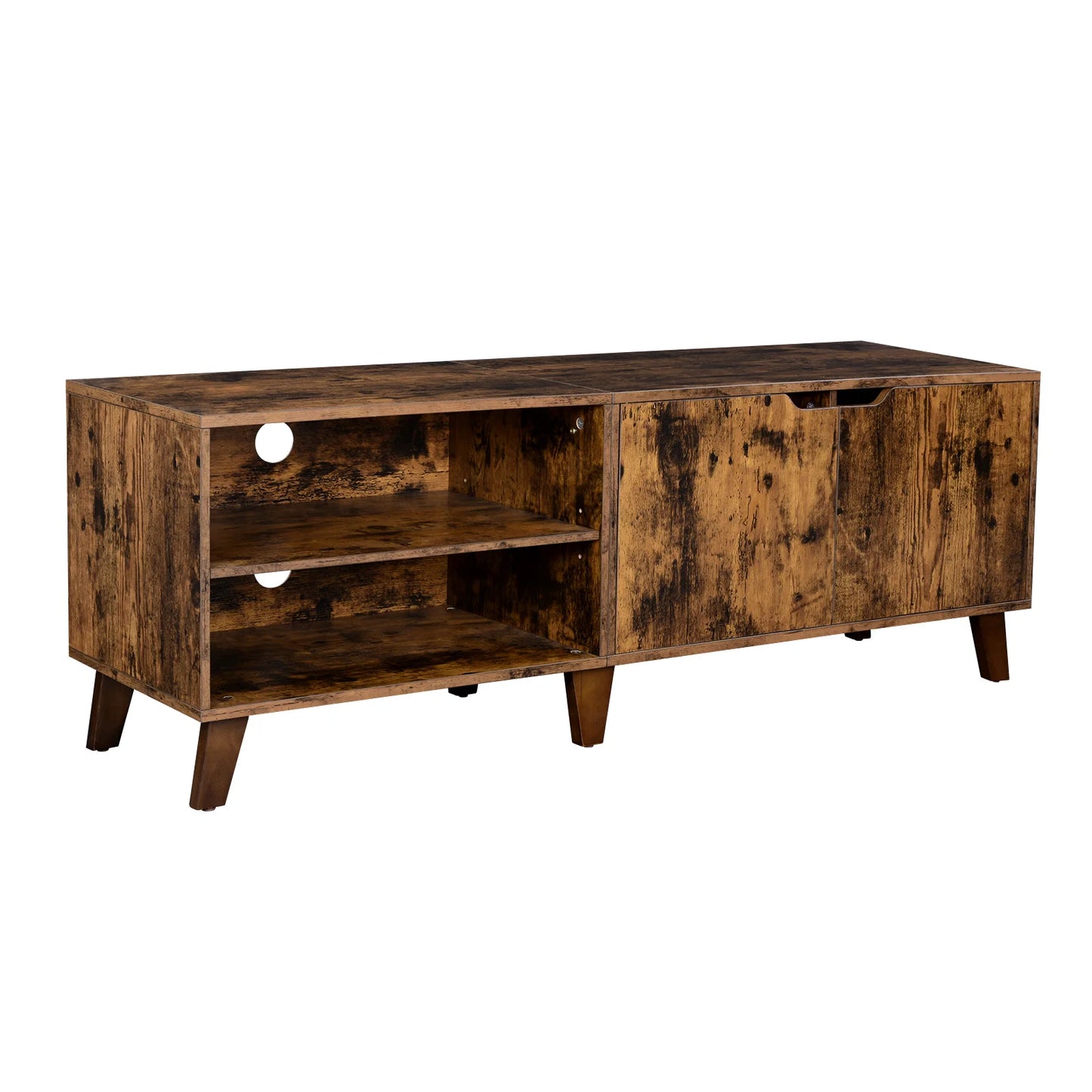 Meuble TV 2 Portes, Longueur 140 cm, pour Téléviseurs 60 Pouces, Salon, Salle à Manger, Chambre, Chêne Naturel et Blanc Crème