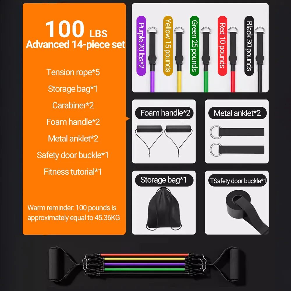 10-14 pièces/ensemble tirer corde musculation bandes de résistance ensemble multi-fonction tendeur costume musculation ceinture bandes élastiques