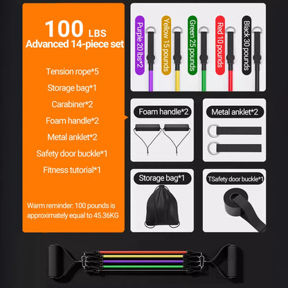 10-14 pièces/ensemble tirer corde musculation bandes de résistance ensemble multi-fonction tendeur costume musculation ceinture bandes élastiques