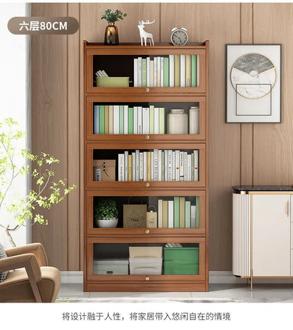 Bibliothèque moderne en bambou, armoire de rangement avec portes rabattables, bibliothèque à 4/5/6 niveaux pour salon, chambre à coucher, bureau