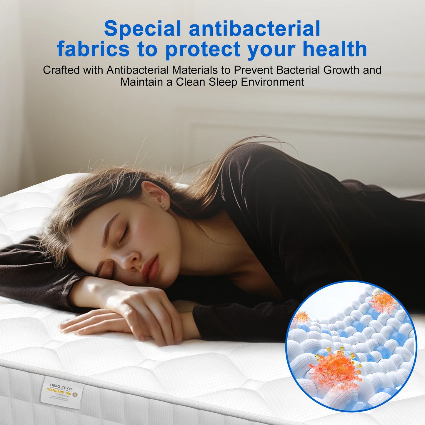 AUTHMIC Pocket Spring Mattress 7-Zone Ergonomic Support Medium Firm 22cm Thick with Fitted Sheet for Home Bedroom Sleep Comfort