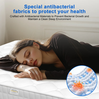 AUTHMIC Pocket Spring Mattress 7-Zone Ergonomic Support Medium Firm 22cm Thick with Fitted Sheet for Home Bedroom Sleep Comfort