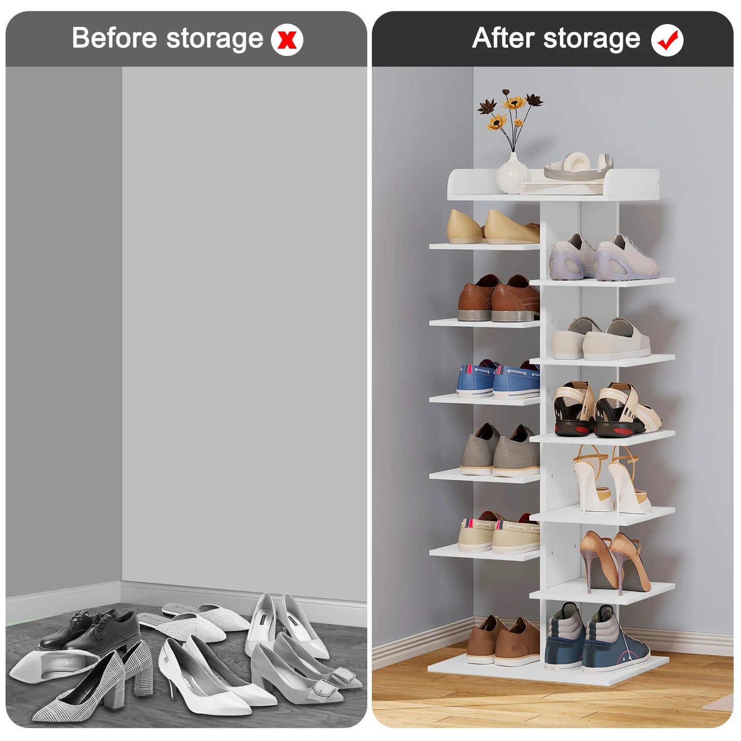 Armoire à Chaussures Blanche T1 à 12 Niveaux, Étagère Gain de Place, Rangement de Chaussures en Bois à 4 000 Niveaux, Évaluation pour Couloir et Salon