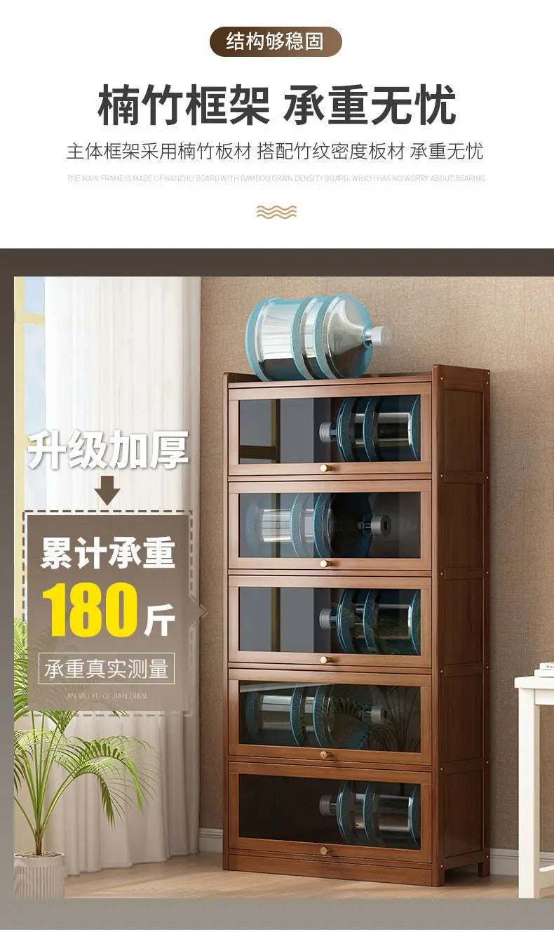 Bibliothèque moderne en bambou, armoire de rangement avec portes rabattables, bibliothèque à 4/5/6 niveaux pour salon, chambre à coucher, bureau