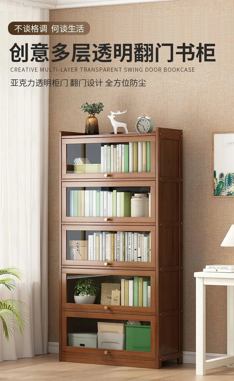 Bibliothèque moderne en bambou, armoire de rangement avec portes rabattables, bibliothèque à 4/5/6 niveaux pour salon, chambre à coucher, bureau