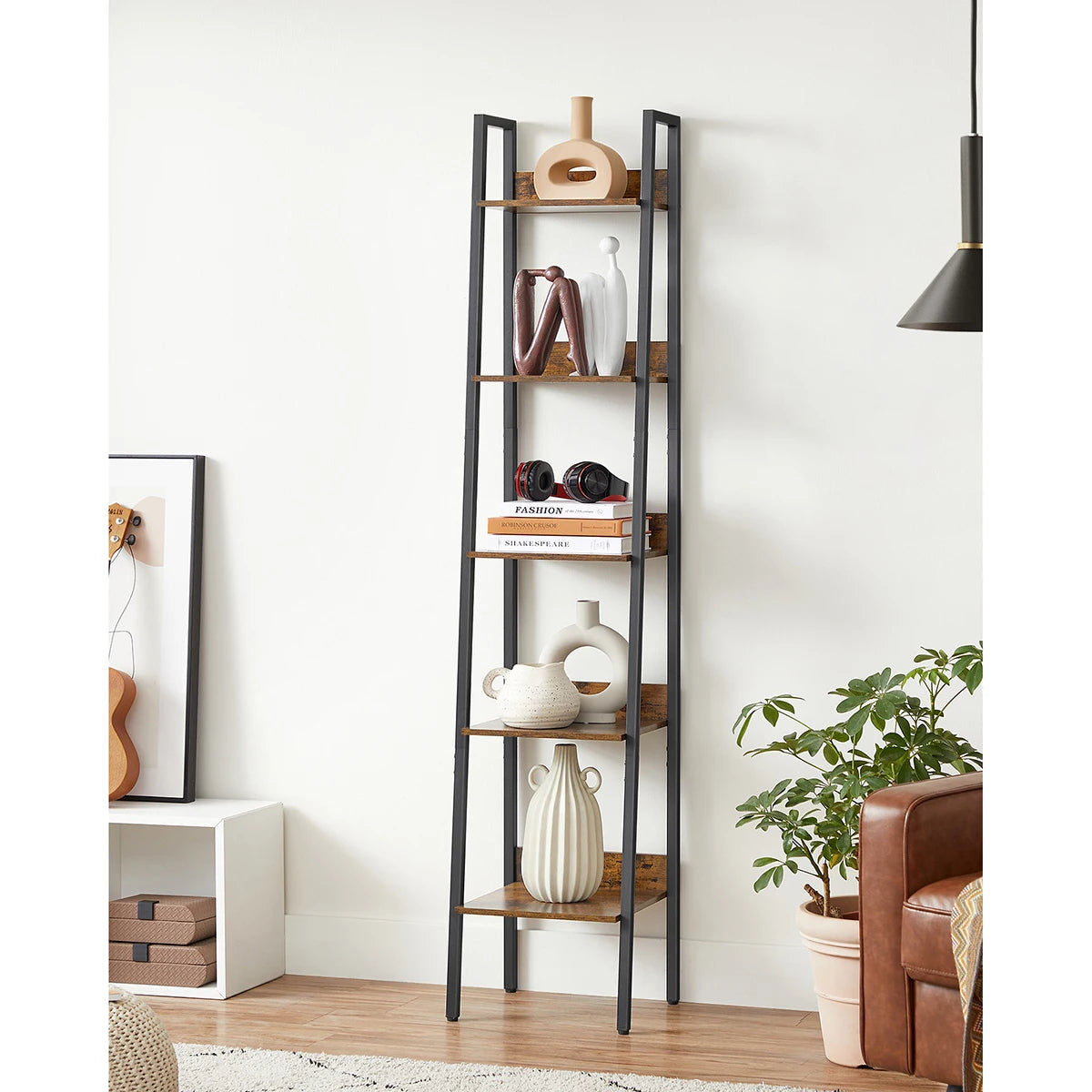 Étagère échelle - VASAGLE - Style Industriel - Marron Rustique et Noir - Meuble de Rangement sur Pied