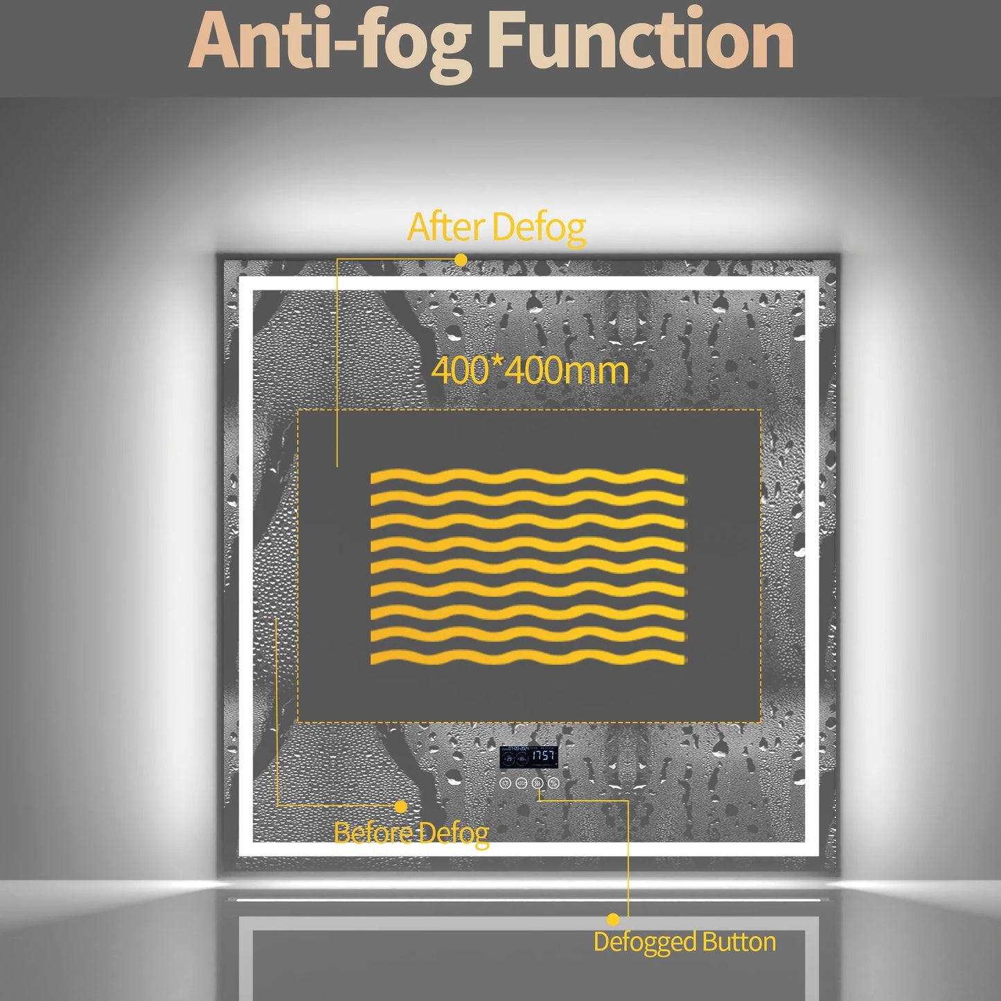 HOMirror-Miroir de courtoisie mural anti-Austin, miroir de courtoisie LED, tactile, 4.2 par Bluetooth, 3 couleurs, réglable, rond, carré, touristes