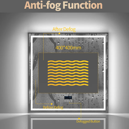 HOMirror-Miroir de courtoisie mural anti-Austin, miroir de courtoisie LED, tactile, 4.2 par Bluetooth, 3 couleurs, réglable, rond, carré, touristes