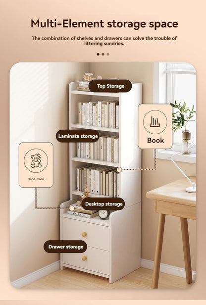 Bibliothèque moderne simple multicouche, support de rangement pour chambre à coucher avec armoire de chevet surélevée, bibliothèque intégrée à tiroir de grande capacité