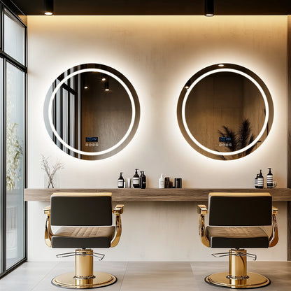 HOMirror-Miroir de courtoisie mural anti-Austin, miroir de courtoisie LED, tactile, 4.2 par Bluetooth, 3 couleurs, réglable, rond, carré, touristes