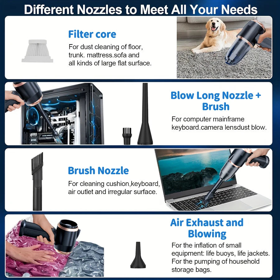 Car Vacuum Cleaner Strong Suction Cleaning Mini Machine Wireless Portable Handhled Blower Machine Air Duster for Home Appliances