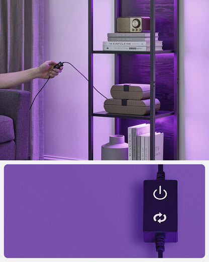 VASAGLE 6-level bookcase with adjustable LED lighting shelf with steel frame 30.3x40x178.6 cm