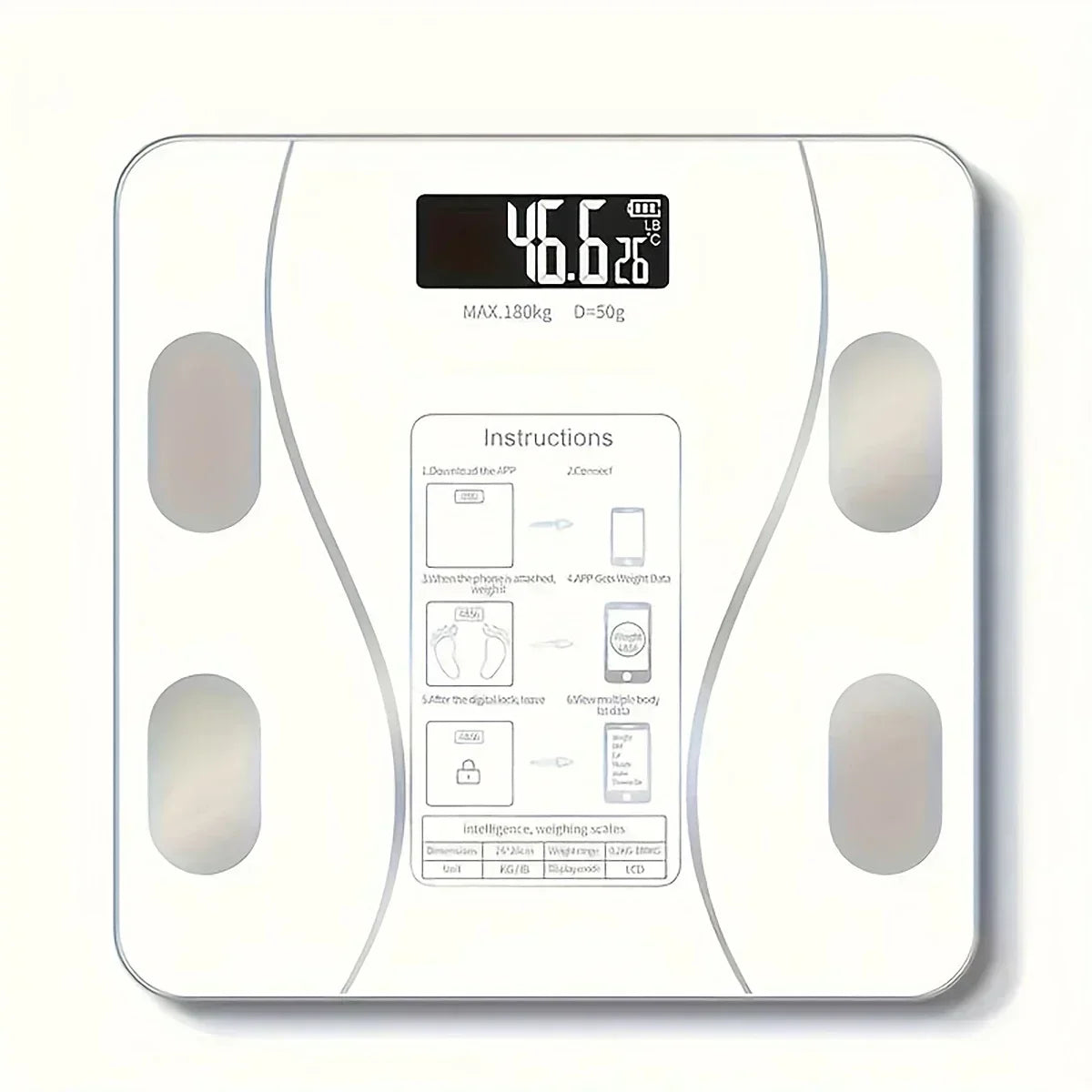 Balance de salle de bain numérique sans fil intelligente avec écran LCD – 4 technologies de détection, synchronisation des applications et conversion d'unité (kg/lbs/t)