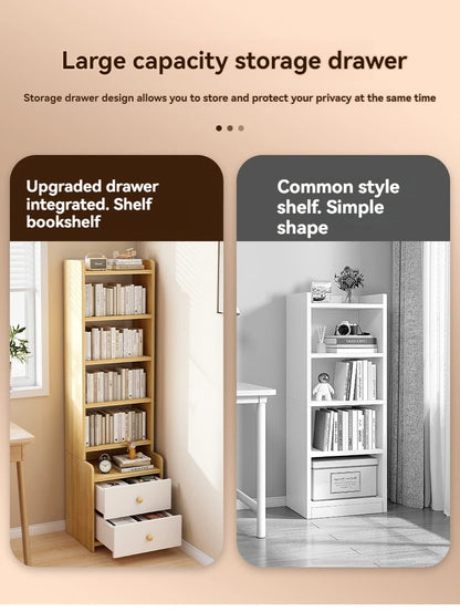 Bibliothèque moderne simple multicouche, support de rangement pour chambre à coucher avec armoire de chevet surélevée, bibliothèque intégrée à tiroir de grande capacité