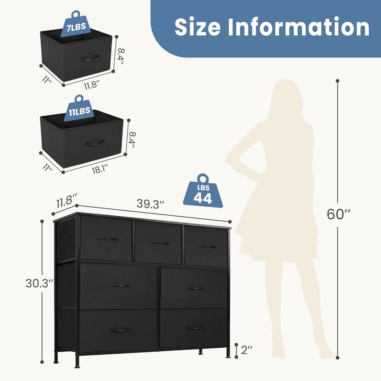 JHK Desser pour chambre à coucher avec 7 tiroirs en tissu organisateur placard de rangement poitrine vêtements pour salon vitrine de meubles