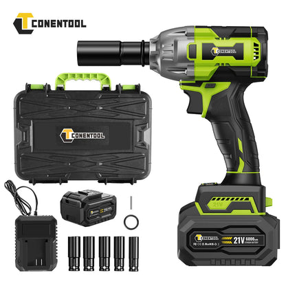 CONENTOOL Clé à Chocs Sans Fil 21V, Moteur Brushless 1/2”, Batterie Lithium 6000mAh, 520Nm de Couple pour Réparations de Voitures et Bricolage à la Maison