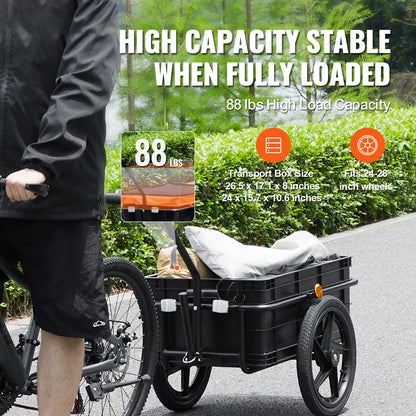SucceBuy Remorque de chargement de vélo 88 lb Chariot de chariot de vélo de rangement pliable avec roues de 16" et réflecteurs sûrs pour roues de vélo de 24" à 28"