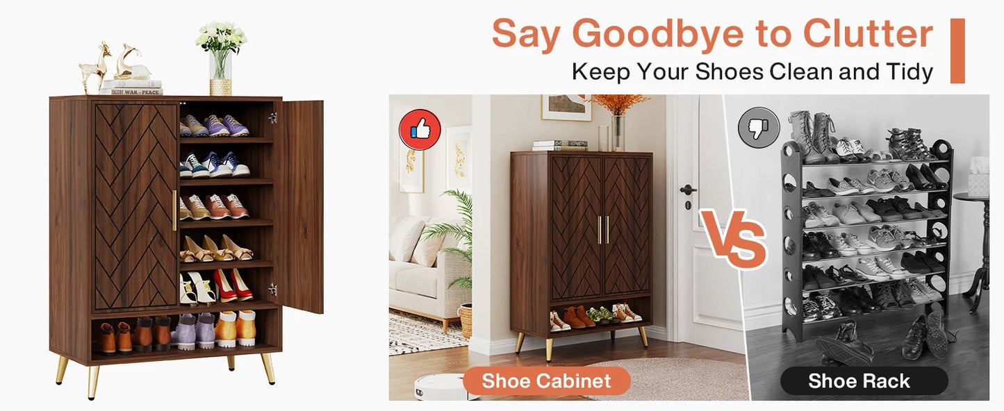Tribesigns-Meuble à chaussures à 6 niveaux avec portes, armoire de rangement pour chaussures en bois pour brochure avec étagères réglables pour l'entrée