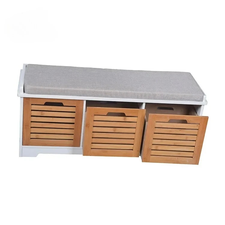 Meubles d'entrée et de couloir en bois, rangement en bambou NW, armoire à chaussures avec persienne, coussin de siège souple