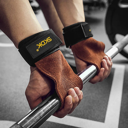 Poignées de gymnastique pour hommes et femmes, protège-paume en cuir de vache, gants d'haltérophilie, de Fitness, d'entraînement, avec bandes à poignets, équipement d'entraînement