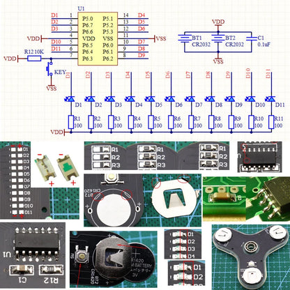 Kit supérieur électronique de bricolage, fabrication gyroscopique du bout des doigts LED, Kit de bricolage amusant, soudage supérieur, composants électroniques, Kit de circuits imprimés
