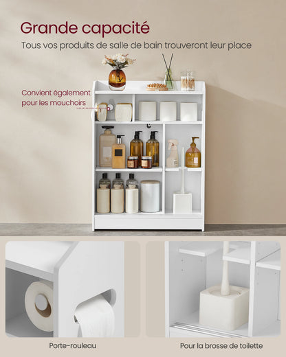 Toilet Cabinet, Toilet Paper Storage, Sliding Doors, Adjustable Shelves, 20 x 60 x 80 cm, Cloud White