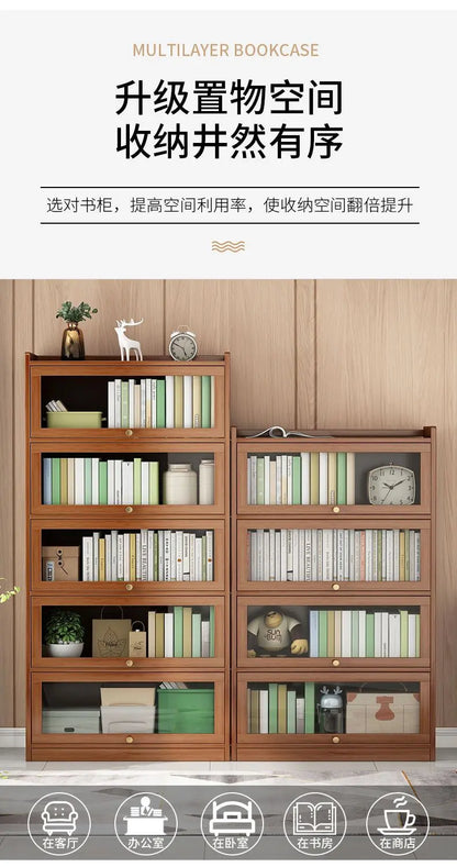 Bibliothèque moderne en bambou, armoire de rangement avec portes rabattables, bibliothèque à 4/5/6 niveaux pour salon, chambre à coucher, bureau