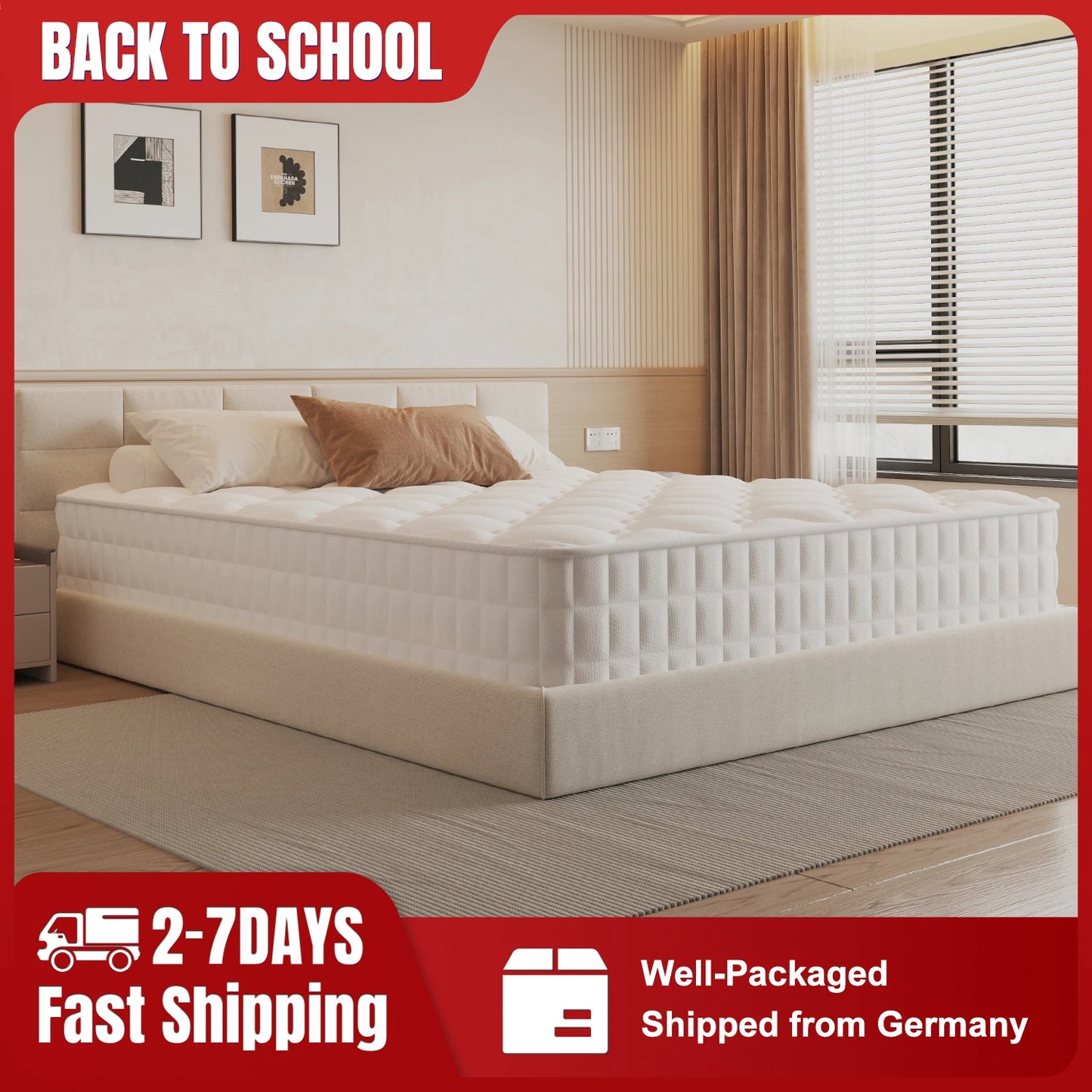 AUTHMIC Pocket Spring Mattress 7-Zone Ergonomic Support Medium Firm 22cm Thick with Fitted Sheet for Home Bedroom Sleep Comfort