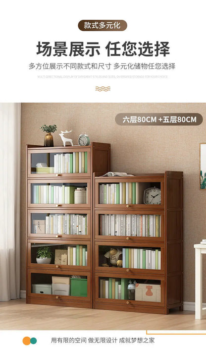 Bibliothèque moderne en bambou, armoire de rangement avec portes rabattables, bibliothèque à 4/5/6 niveaux pour salon, chambre à coucher, bureau