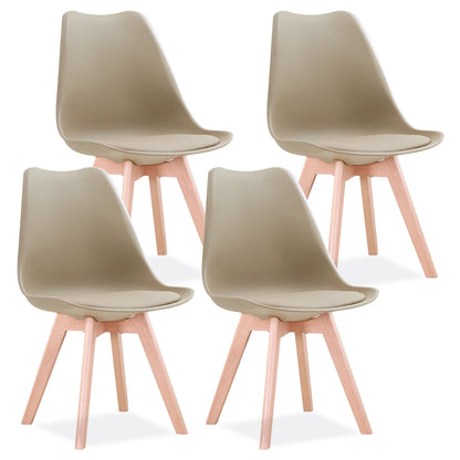 EGOONM Set of 4 Nordic Dining Chairs Inspired Solid Wood Plastic Padded Seat w/ PU Cushion for Living Room Office Furniture Home