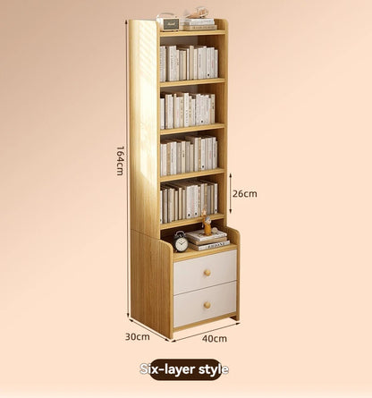 Bibliothèque moderne simple multicouche, support de rangement pour chambre à coucher avec armoire de chevet surélevée, bibliothèque intégrée à tiroir de grande capacité