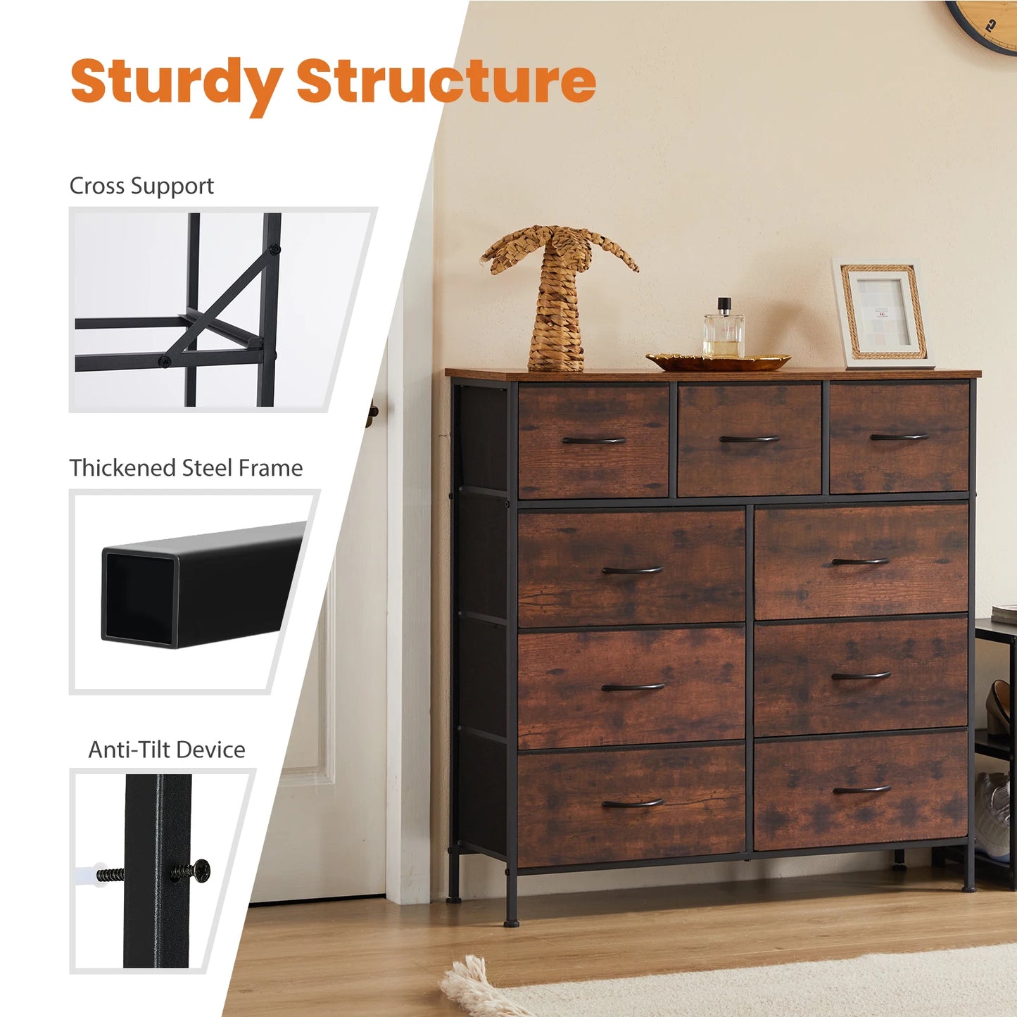 JHK commode pour chambre à coucher avec 9 tiroirs de rangement en tissu armoire grande poitrine organisateur placard adulte enfants vêtements armoire meubles