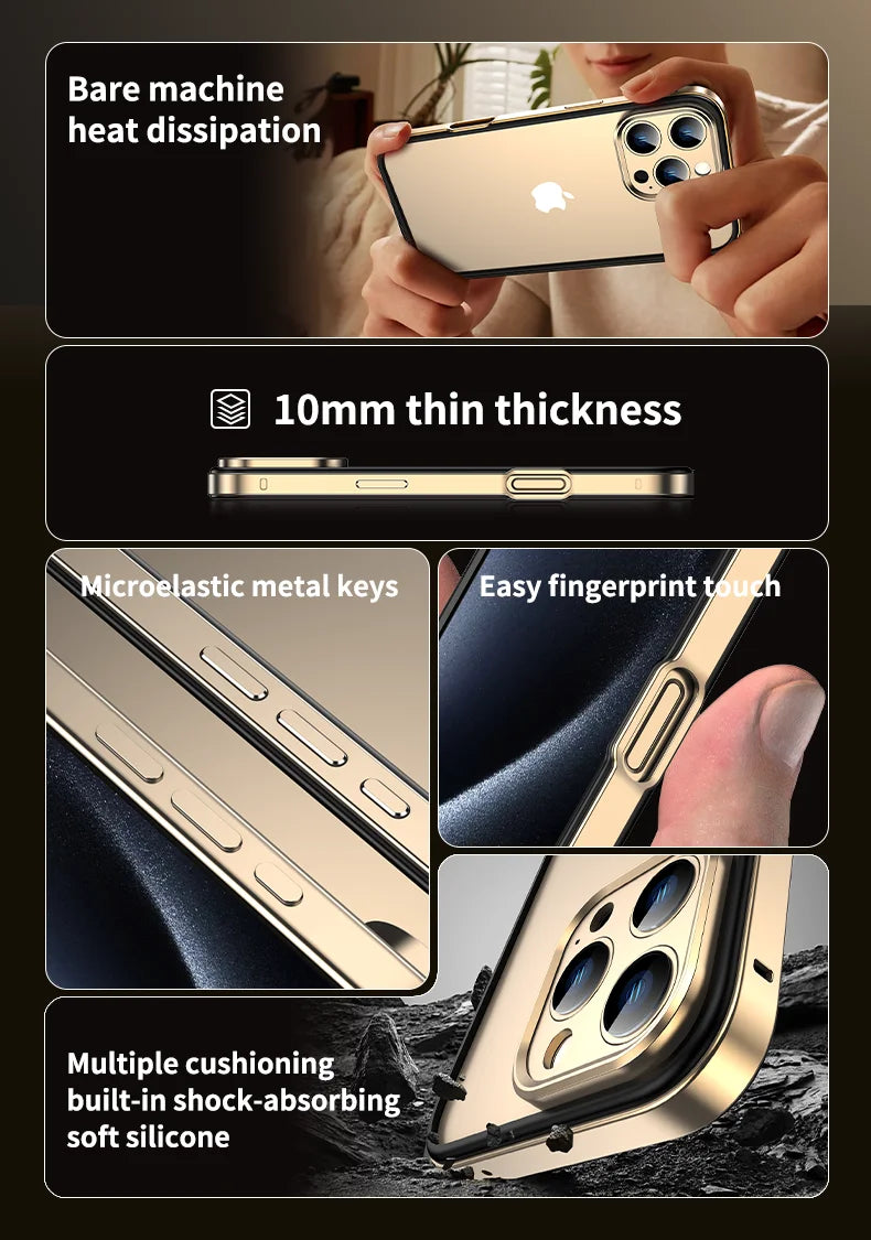 Protection de caméra + cadre hybride en Silicone, coque de téléphone en aluminium et métal pour iPhone 16 15 14 13 Pro Max, pare-chocs à meilleure chaleur