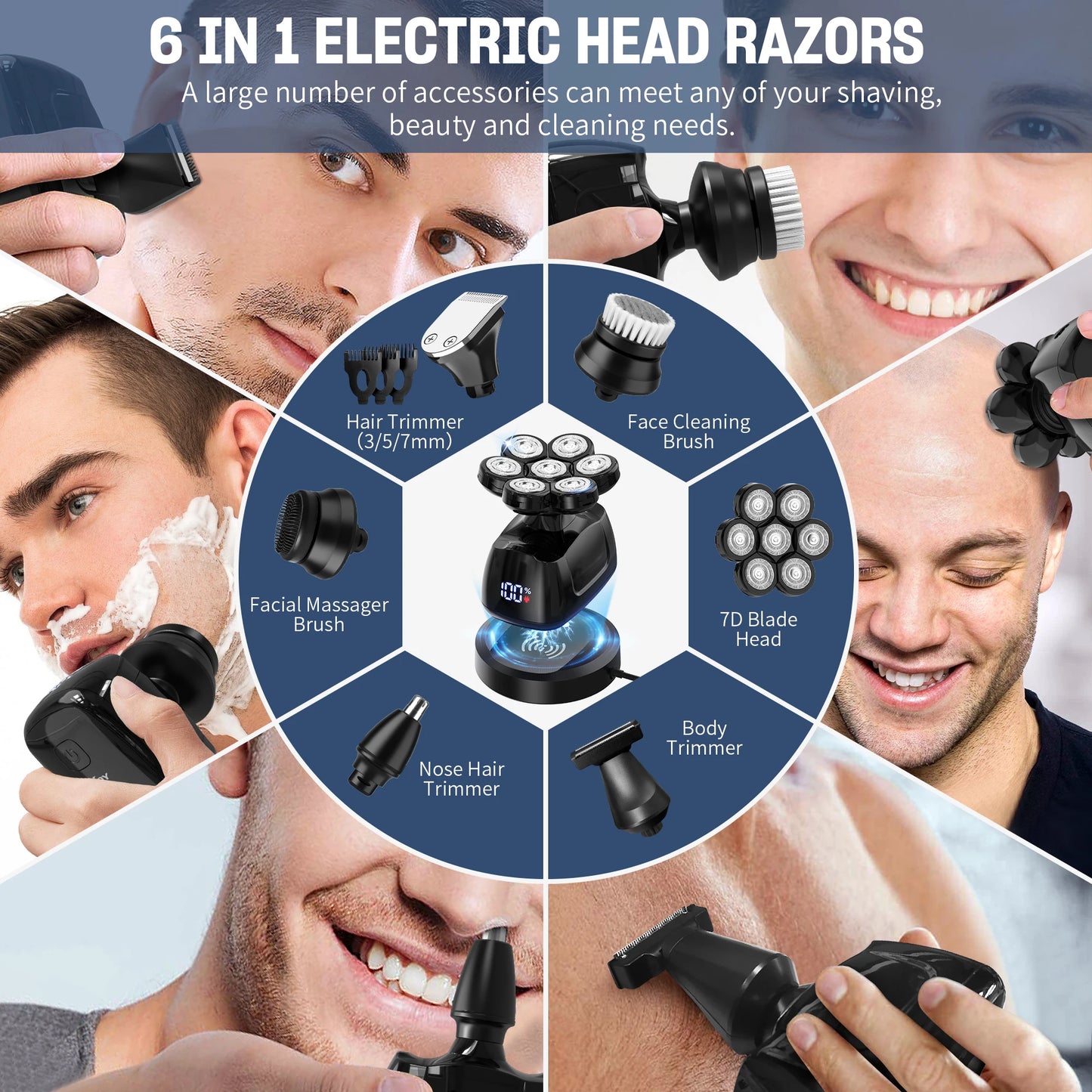 Sejoy rasoir électrique pour hommes chauve 7D rasoir magnétique tondeuse à cheveux USB Rechargeable affichage LED rasoirs à barbe étanches