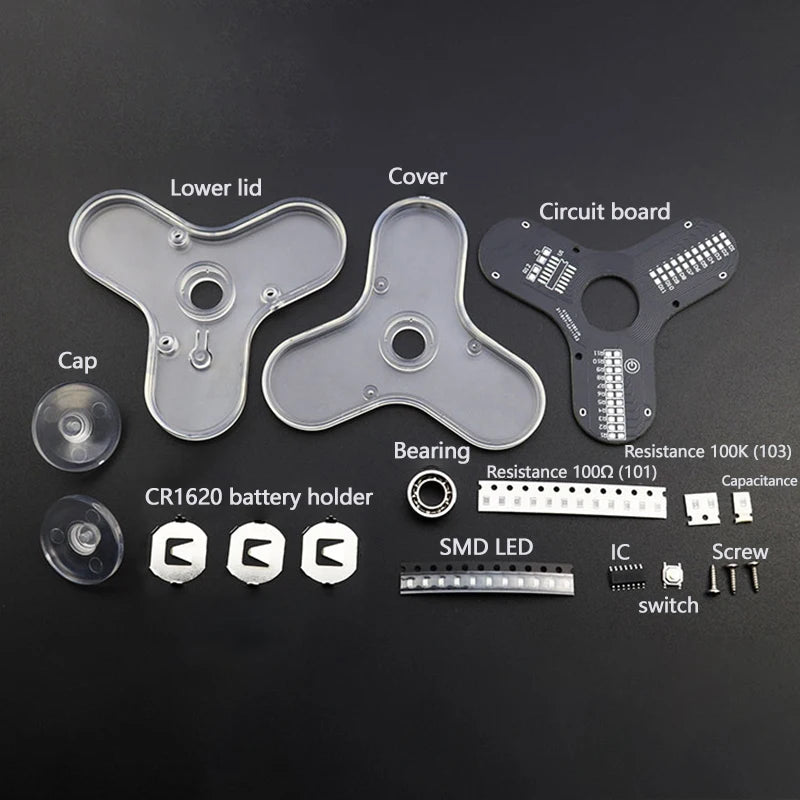 Kit supérieur électronique de bricolage, fabrication gyroscopique du bout des doigts LED, Kit de bricolage amusant, soudage supérieur, composants électroniques, Kit de circuits imprimés
