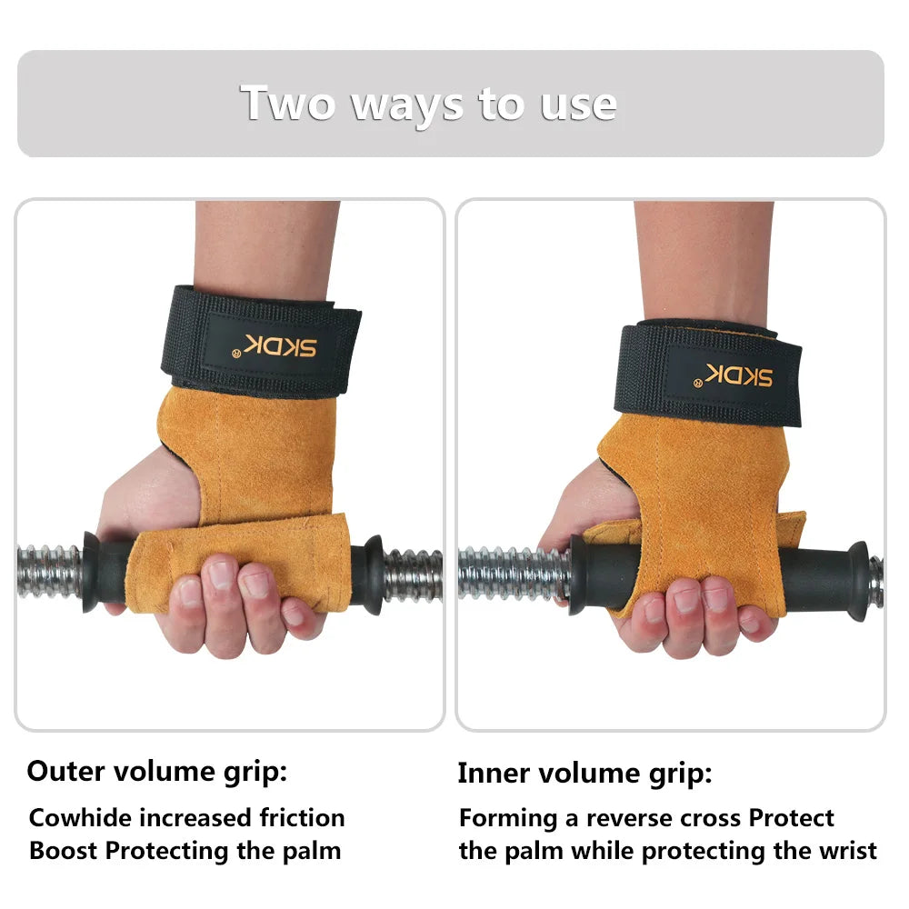 Poignées de gymnastique pour hommes et femmes, protège-paume en cuir de vache, gants d'haltérophilie, de Fitness, d'entraînement, avec bandes à poignets, équipement d'entraînement