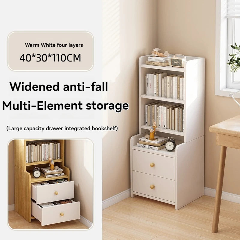 Bibliothèque moderne simple multicouche, support de rangement pour chambre à coucher avec armoire de chevet surélevée, bibliothèque intégrée à tiroir de grande capacité