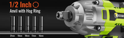 CONENTOOL Clé à Chocs Sans Fil 21V, Moteur Brushless 1/2”, Batterie Lithium 6000mAh, 520Nm de Couple pour Réparations de Voitures et Bricolage à la Maison