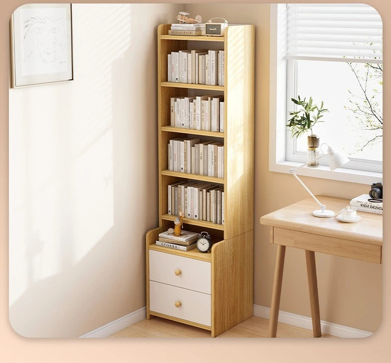 Bibliothèque moderne simple multicouche, support de rangement pour chambre à coucher avec armoire de chevet surélevée, bibliothèque intégrée à tiroir de grande capacité
